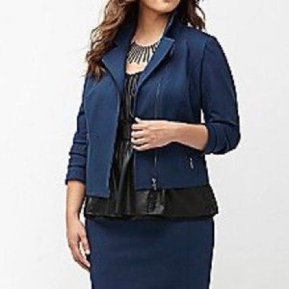 Lane Bryant Blue Ponte Knit Moto Jacket Sz.26W NWT